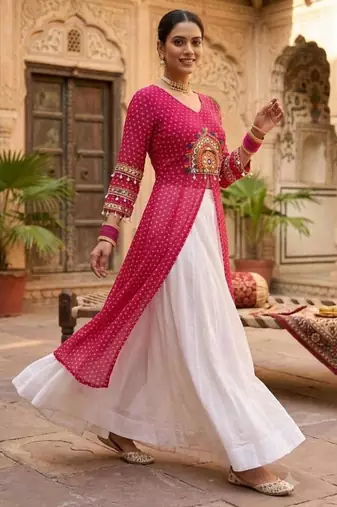 white rayon plain patch work a line lehenga Lehenga Choli for Navratri