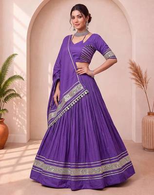 Navratri Purple Cotton Poly Plain Lehenga Choli 1