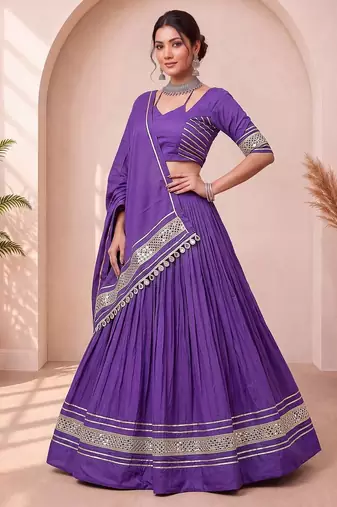 Navratri Purple Cotton Poly Plain Lehenga Choli