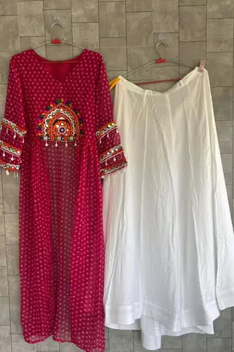 white rayon plain patch work a line lehenga Lehenga Choli for Navratri