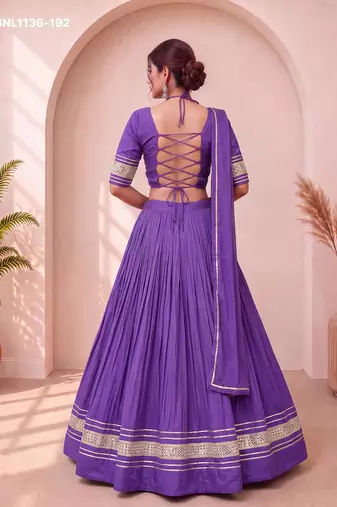 Navratri Purple Cotton Poly Plain Lehenga Choli