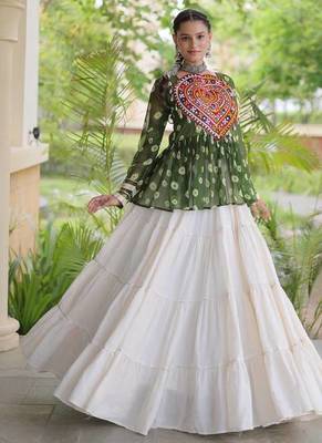 Navratri White Cotton Poly Plain Lehenga Choli 1