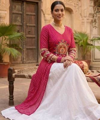 white rayon plain patch work a line lehenga Lehenga Choli for Navratri 4