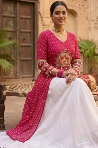 white rayon plain patch work a line lehenga Lehenga Choli for Navratri