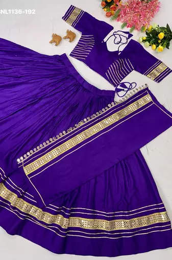 Navratri Purple Cotton Poly Plain Lehenga Choli