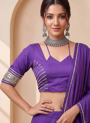Navratri Purple Cotton Poly Plain Lehenga Choli 4