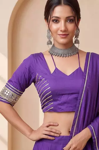 Navratri Purple Cotton Poly Plain Lehenga Choli