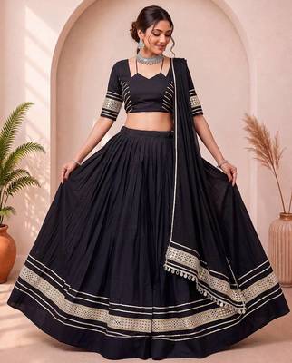 Navratri Black Cotton Poly Plain Lehenga Choli 1