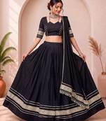 Navratri Black Cotton Poly Plain Lehenga Choli