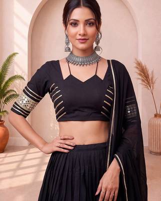 Navratri Black Cotton Poly Plain Lehenga Choli 2