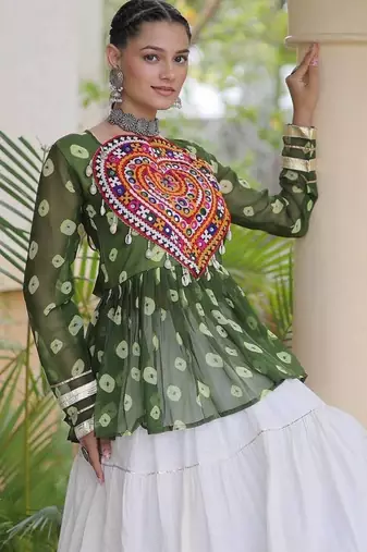 Navratri White Cotton Poly Plain Lehenga Choli