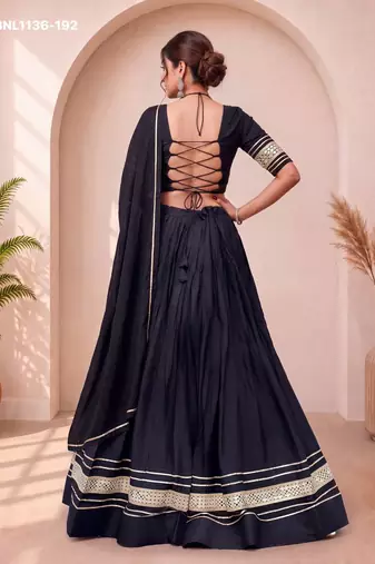 Navratri Black Cotton Poly Plain Lehenga Choli