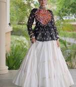 Navratri White Cotton Poly Plain Lehenga Choli