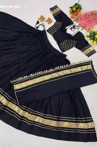 Navratri Black Cotton Poly Plain Lehenga Choli