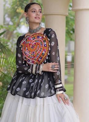 Navratri White Cotton Poly Plain Lehenga Choli 3