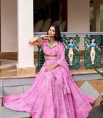 green georgette printed bandhej circular lehenga Lehenga Choli for Navratri