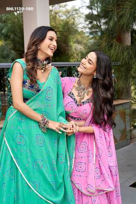 green georgette printed bandhej circular lehenga Lehenga Choli for Navratri 2