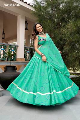 light pink cotton-poly printed bandhej circular lehenga Lehenga Choli for Navratri 1