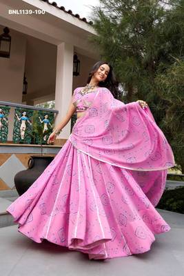 green georgette printed bandhej circular lehenga Lehenga Choli for Navratri 4