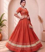 Navratri Orange Cotton Poly Plain Lehenga Choli