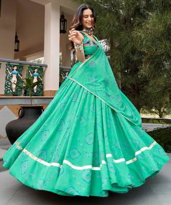 light pink cotton-poly printed bandhej circular lehenga Lehenga Choli for Navratri 2