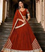 Navratri Orange Silk Blend Plain Lehenga Choli