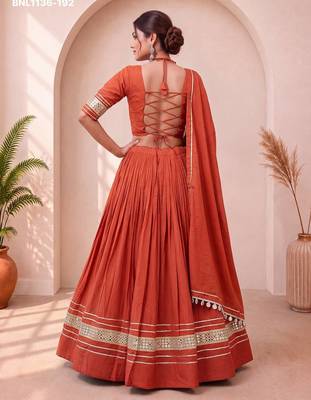 Navratri Orange Cotton Poly Plain Lehenga Choli 2