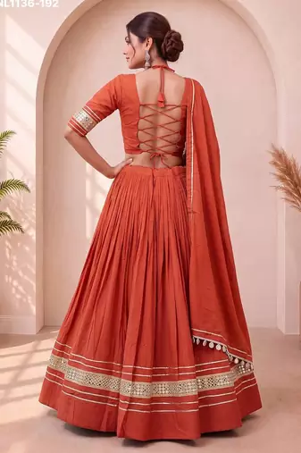 Navratri Orange Cotton Poly Plain Lehenga Choli
