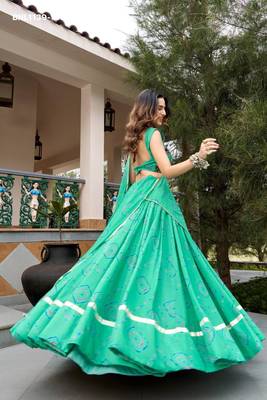 light pink cotton-poly printed bandhej circular lehenga Lehenga Choli for Navratri 3