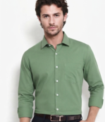 Men's Plain Green Spread Collar Cotton Blended Casual Wear Shirt