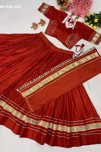 Navratri Orange Cotton Poly Plain Lehenga Choli