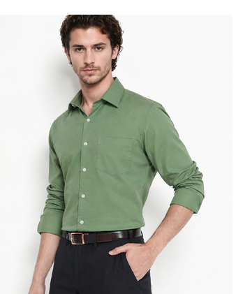 Men's Plain Green Spread Collar Cotton Blended Casual Wear Shirt 3