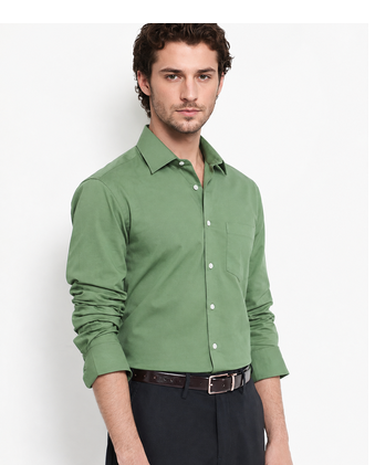 Men's Plain Green Spread Collar Cotton Blended Casual Wear Shirt 4