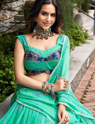 light pink cotton-poly printed bandhej circular lehenga Lehenga Choli for Navratri 4