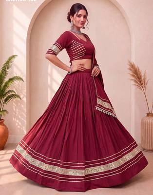 Navratri Maroon Cotton Poly Plain Lehenga Choli 1