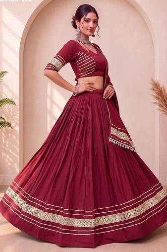 maroon cotton poly navratri lehenga choli 