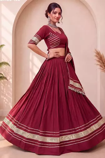Navratri Maroon Cotton Poly Plain Lehenga Choli