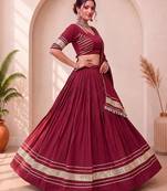 Navratri Maroon Cotton Poly Plain Lehenga Choli