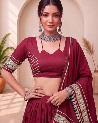 Navratri Maroon Cotton Poly Plain Lehenga Choli 2