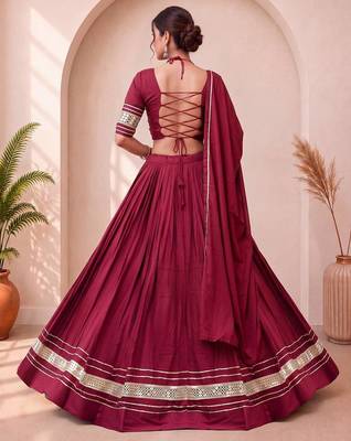 Navratri Maroon Cotton Poly Plain Lehenga Choli 3