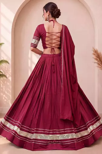Navratri Maroon Cotton Poly Plain Lehenga Choli