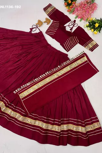 Navratri Maroon Cotton Poly Plain Lehenga Choli