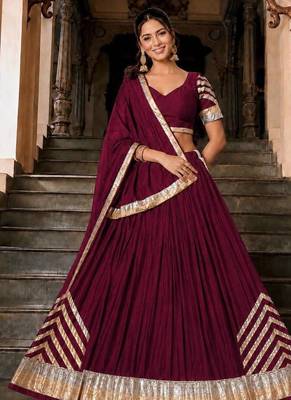 Navratri Wine Silk Blend Plain Lehenga Choli 1