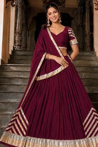 Navratri Wine Silk Blend Plain Lehenga Choli