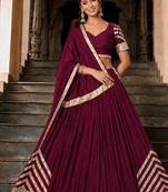 Navratri Wine Silk Blend Plain Lehenga Choli