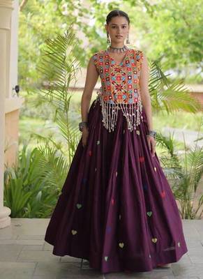 Navratri Violet Cotton Poly Embroidered Lehenga Choli 1