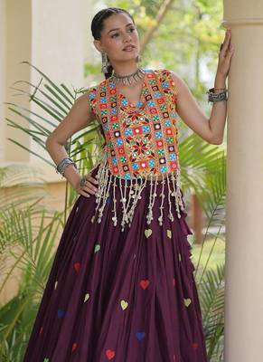 Navratri Violet Cotton Poly Embroidered Lehenga Choli 2