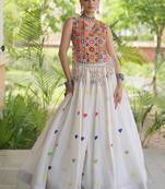 Navratri White Cotton Poly Embroidered Lehenga Choli