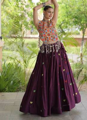 Navratri Violet Cotton Poly Embroidered Lehenga Choli 3