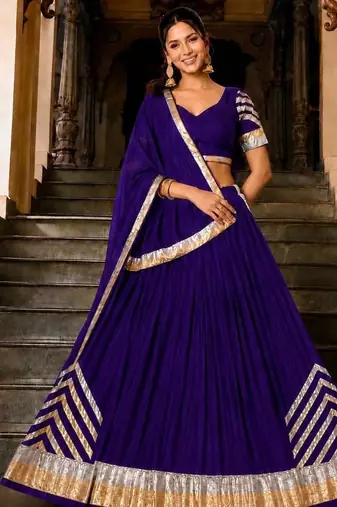 Navratri Blue Silk Blend Plain Lehenga Choli